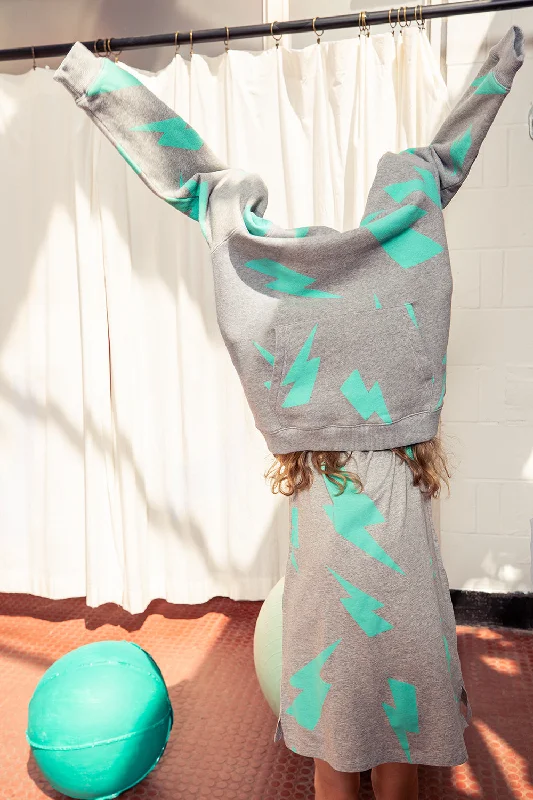 Short Design Kids Grey Marl with Turquoise Mega Lightning Bolt Hoodie